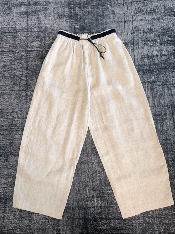 夏季新品全亚麻拼接织带腰头设计阔腿裤休闲裤香蕉裤