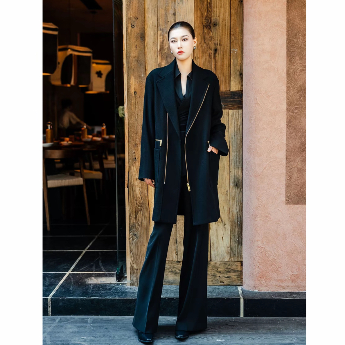 GIRDEAR/哥弟早秋新款时尚简约气质百搭显瘦黑色衬衫长袖女130087