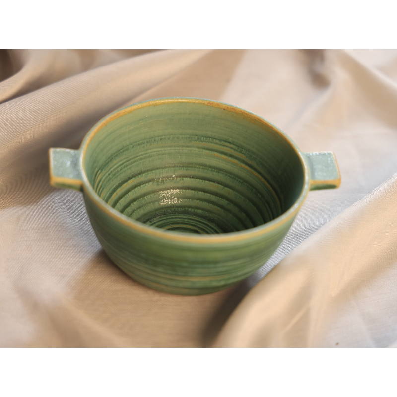 金沙绿螺纹双耳碗 大号 23cm*8cm KLW056