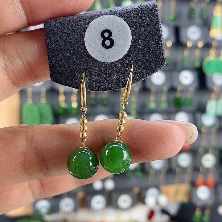 和田玉耳饰18K金镶嵌