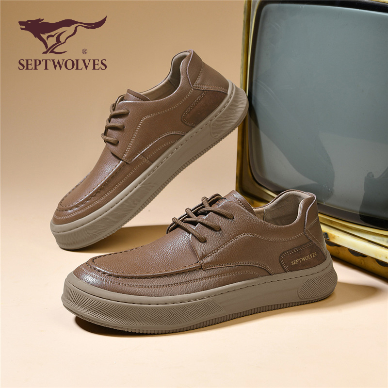 七匹狼英伦男鞋秋季新款商务休闲皮鞋工装黑色百搭厚底潮流鞋子男