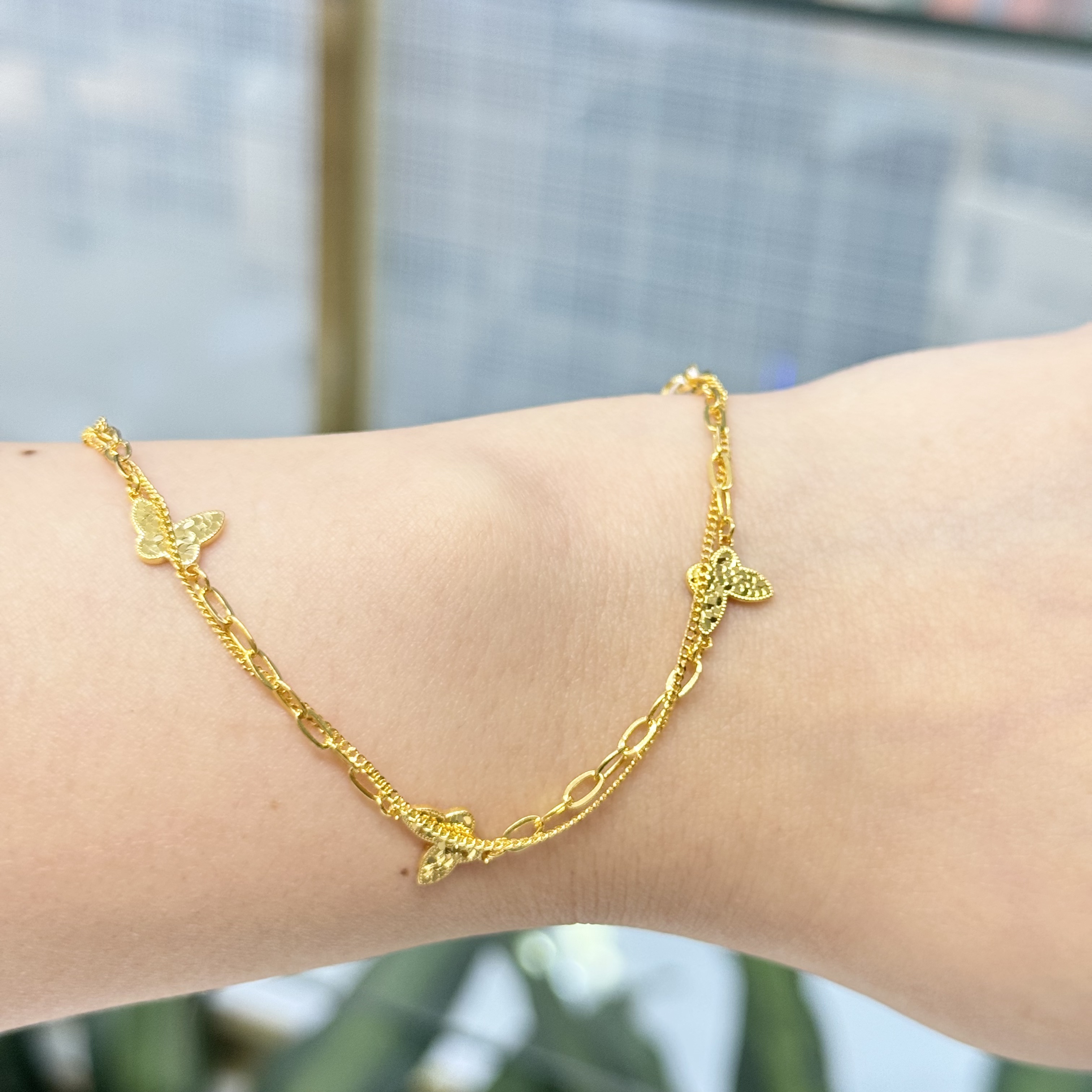 PT950【PT碎冰蝴蝶双链手链】铂金950首饰/7.19/