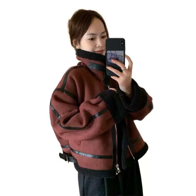 衣凡6591韩版冬季加绒百搭女士短款皮毛一体