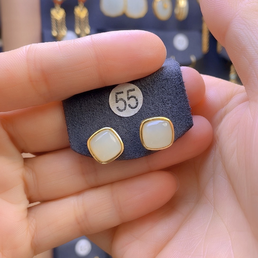 和田玉戒指银S925镀金镶嵌