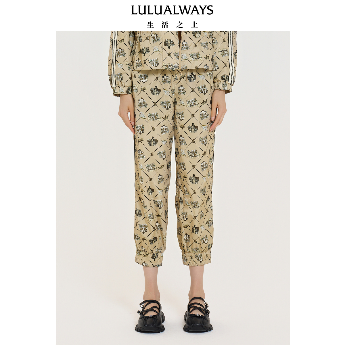 LULUALWAYS【商场同款】25秋季新款时尚休闲印花宽松设计束口长裤