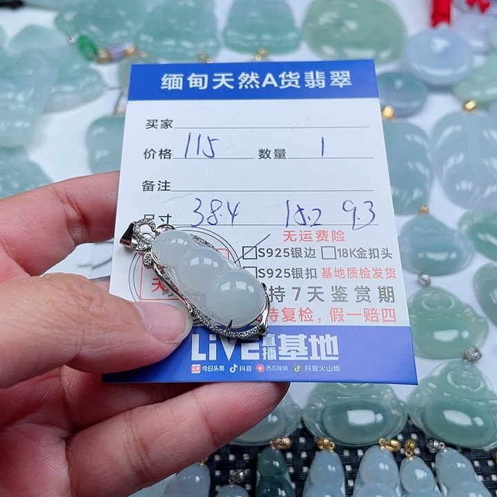 翡翠颈饰银S925镶嵌天然翡翠吊坠