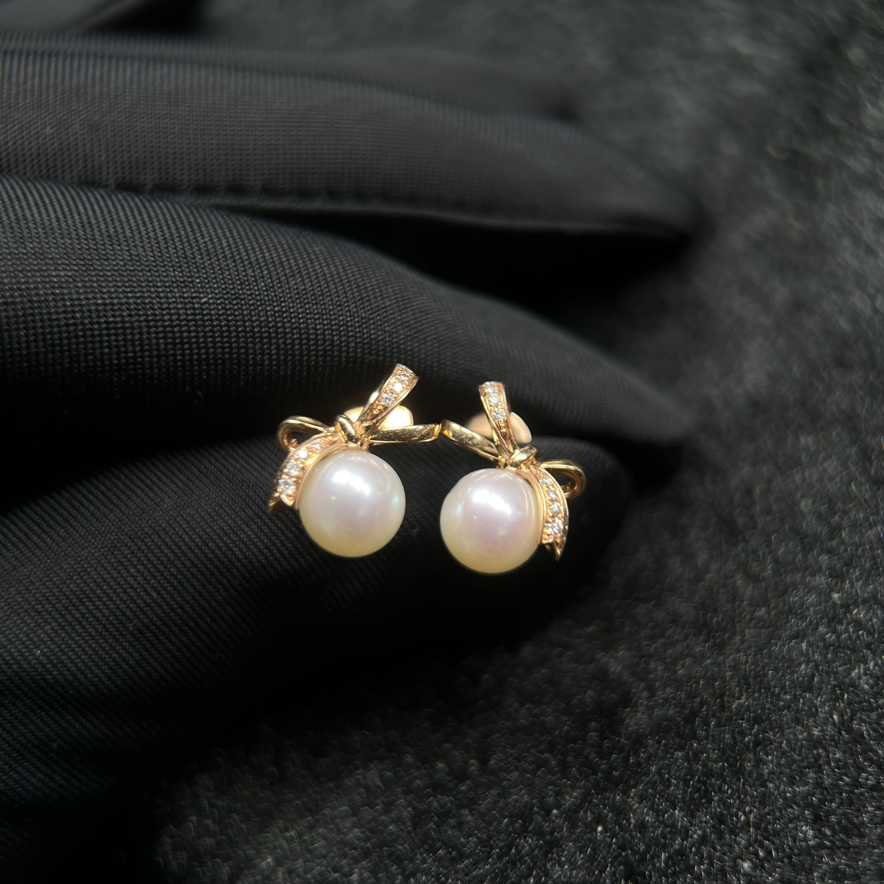 【广潮金钻】金750珍珠耳钉 k玫 不支持七天无理由