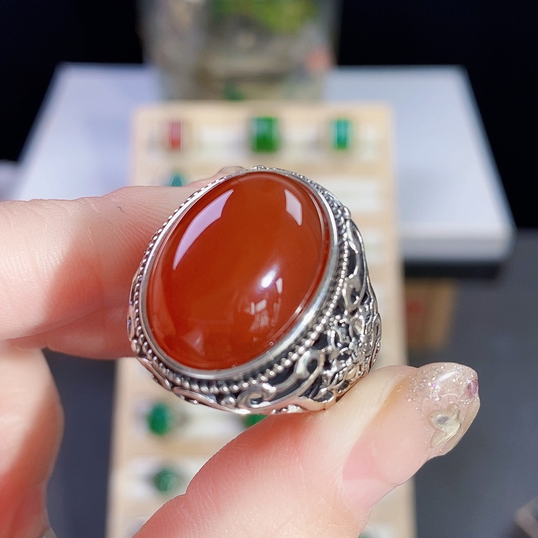 玛瑙/玉髓戒指银S925镶嵌