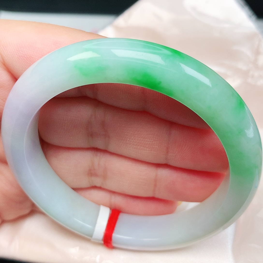 未镶嵌手镯翡翠9阳绿三彩