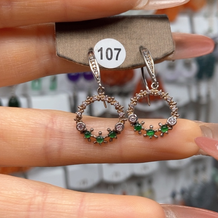 【闪购商品】翡翠耳饰银S925镶嵌耳饰