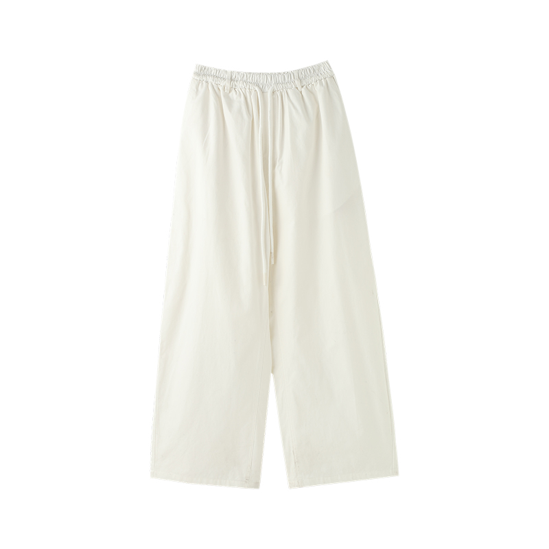 宋正恩白色宽松弯刀裤休闲裤女高腰直筒裤慵懒松弛长裤ZE7277