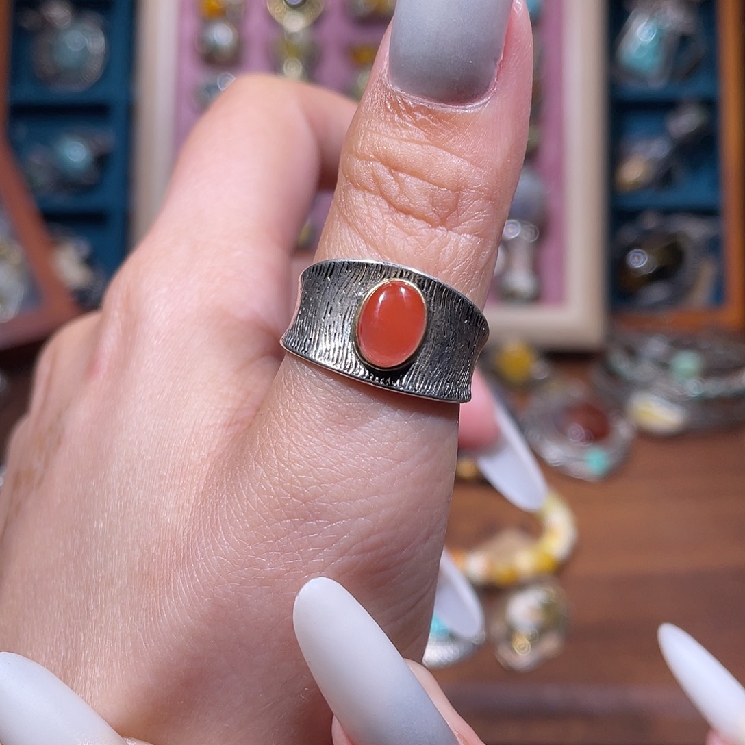 南红玛瑙银S925镶嵌戒指戒指