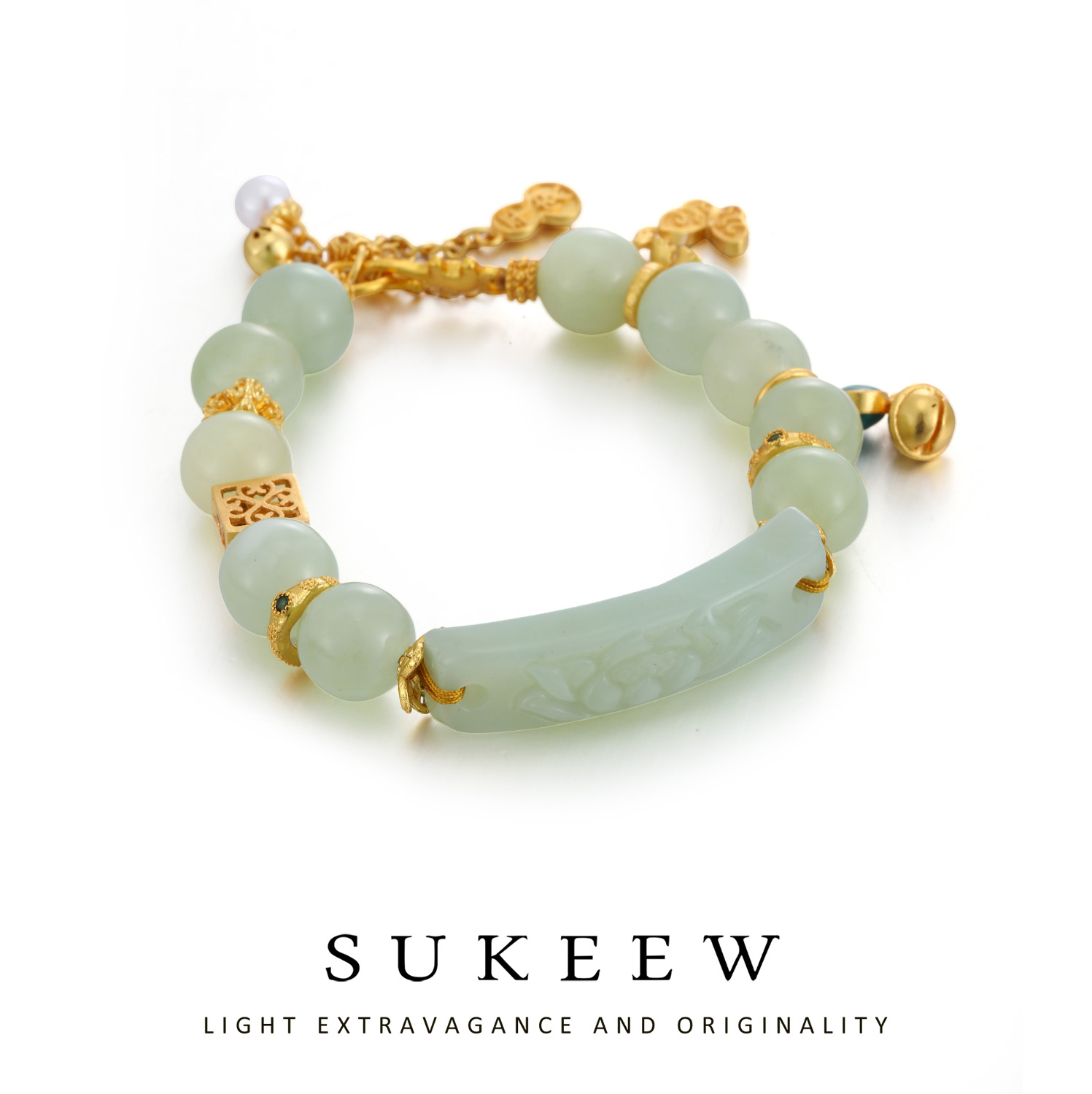 SUKEEW/酥可 铜合金手链 新中式绿珠优雅气质国风手链222103