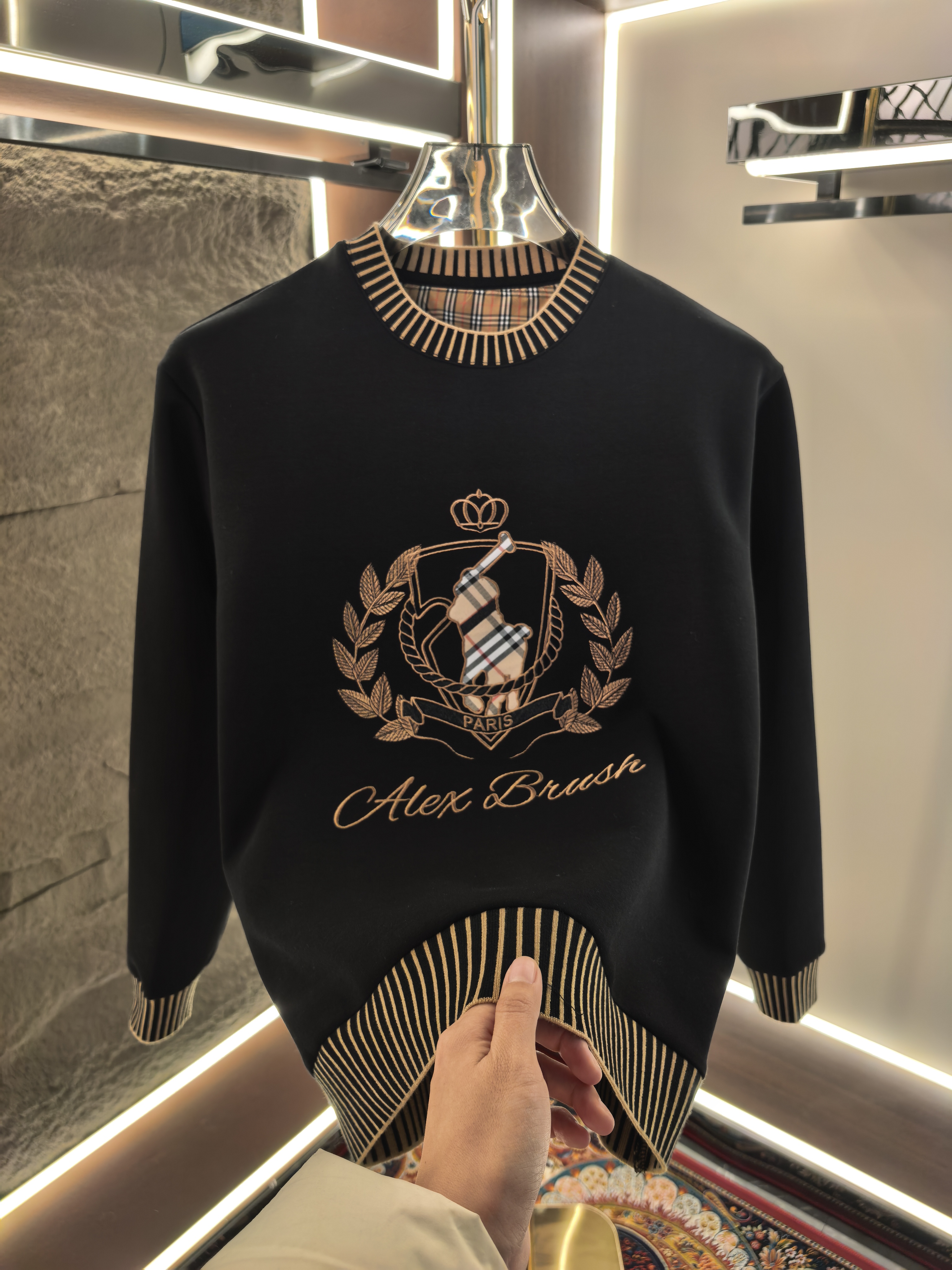 【XWK】2025冬季男士拼色長袖刺繡耐磨百搭重工卫衣066款01