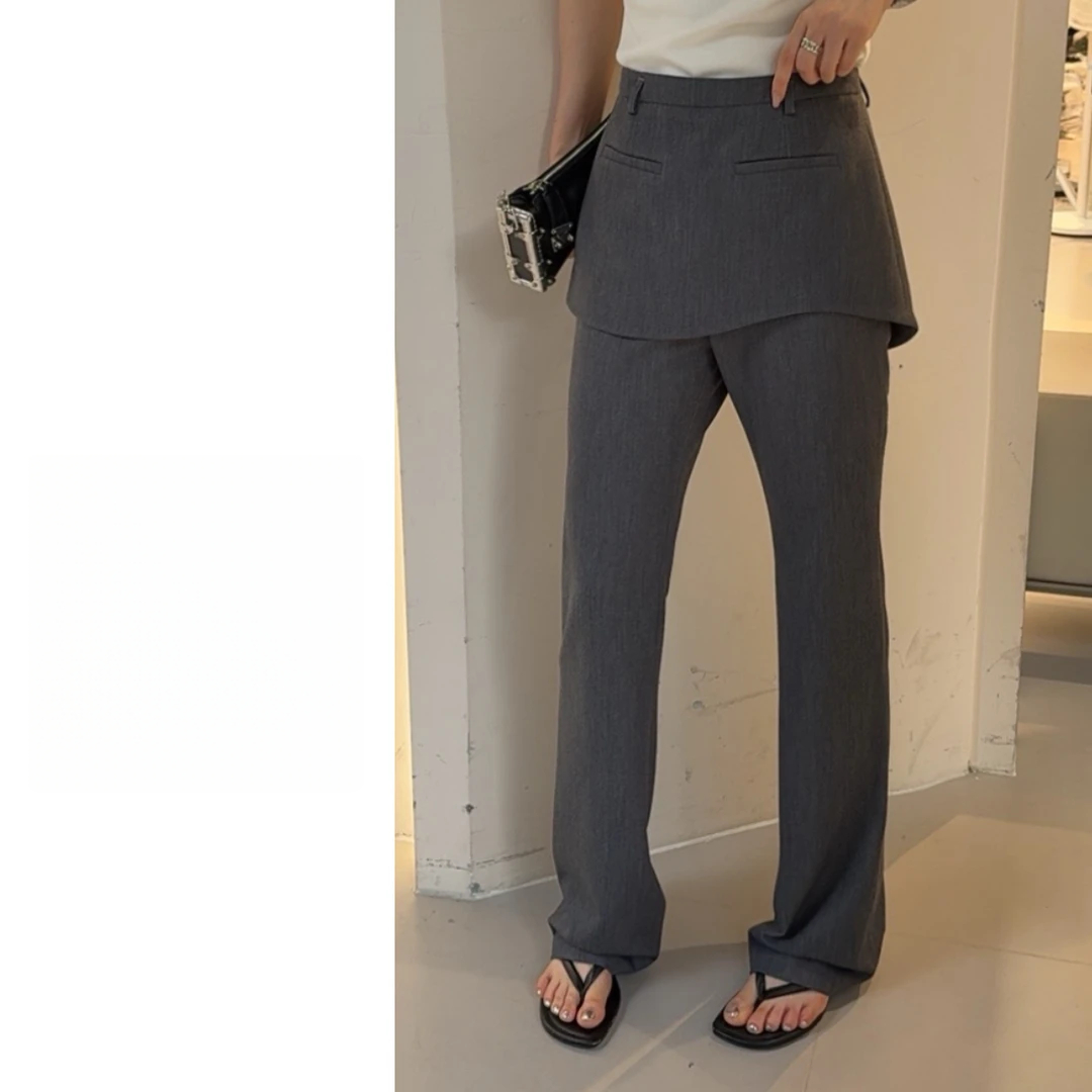 设计师叠穿假两件高腰显瘦微喇裤