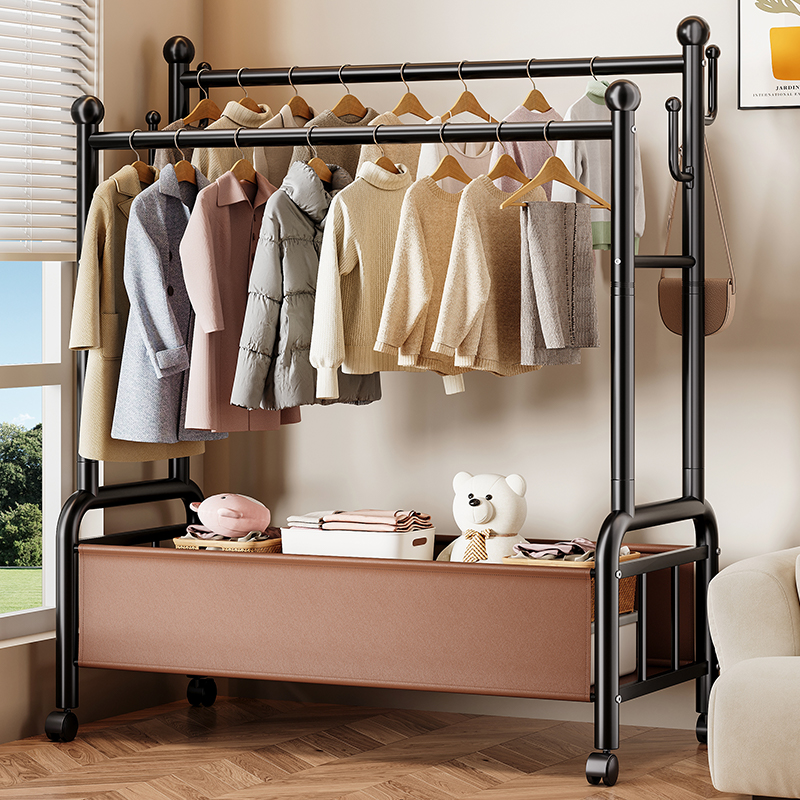 可移动挂衣可收纳中式卧室简易衣帽架落地衣架子挂衣架