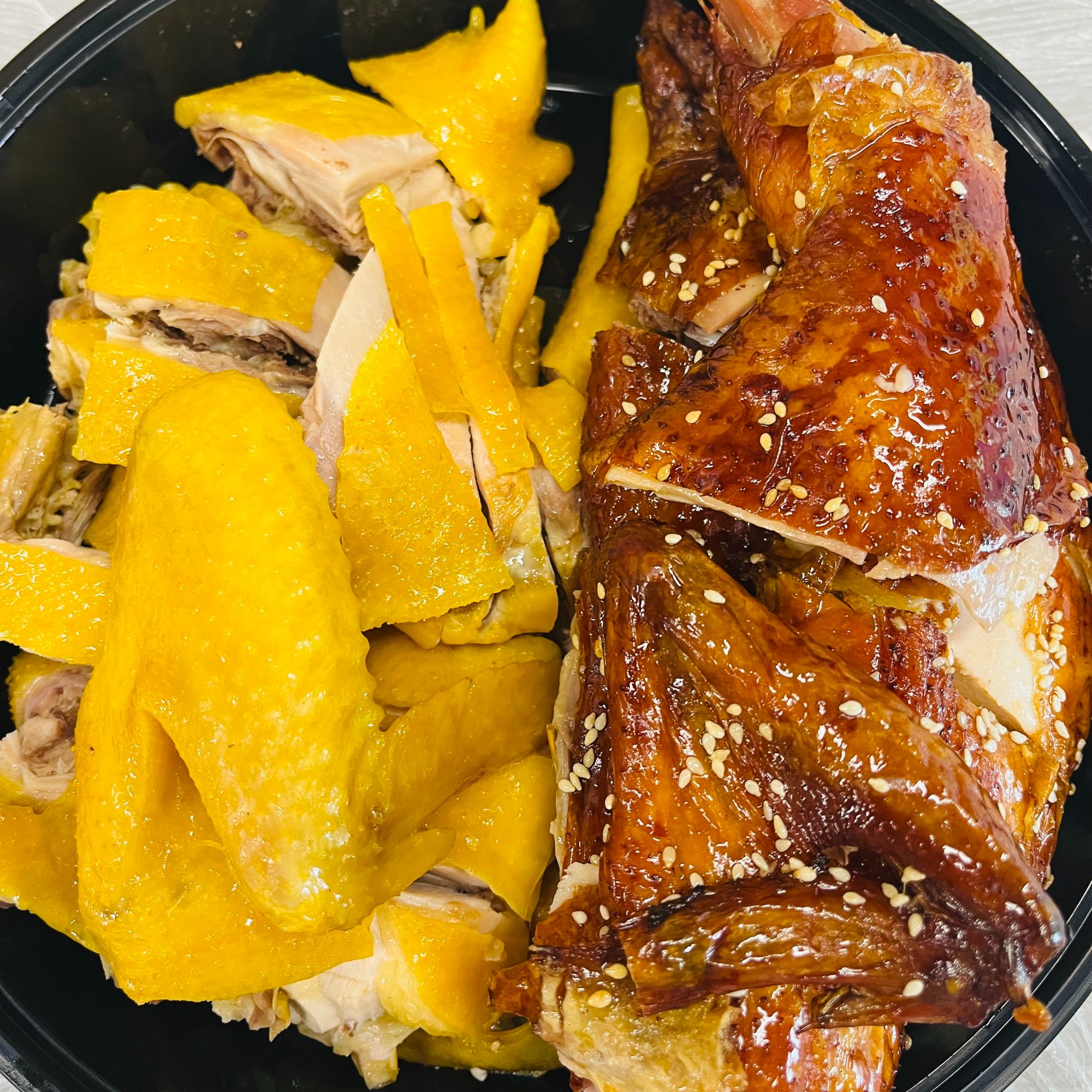 芝麻烤鸡+盐焗鸡双拼（芝麻烤鸡半只+盐焗鸡半只）活鸡约3.5斤送货上门