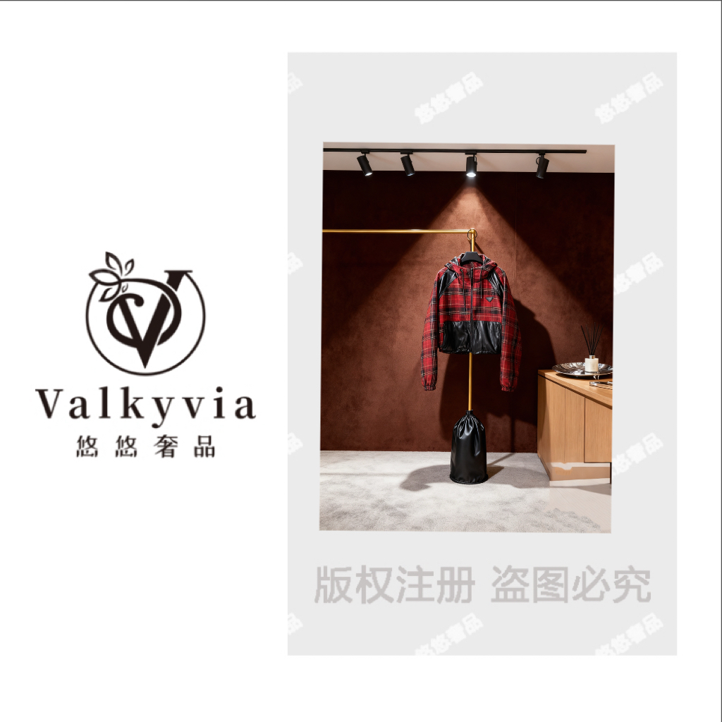 Valkyvia/悠悠奢品拼接格子设计师连帽外套Y25165Y