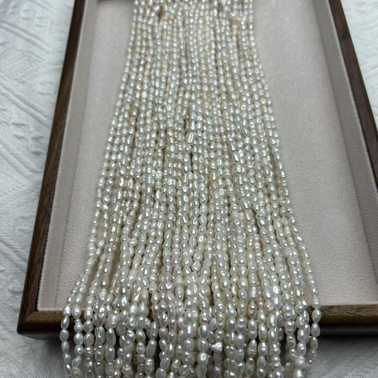 4mm左右白毛毛虫天然淡水珍珠33cm饰品半成品diy配饰