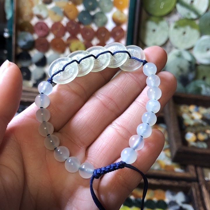 岫玉岫玉五帝钱手链未镶嵌