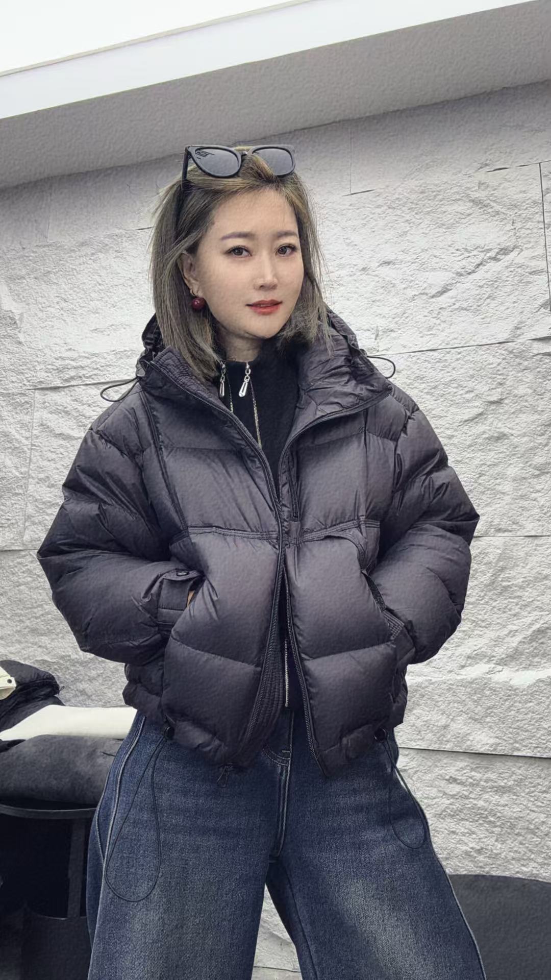 洋气帽抽绳羽绒服