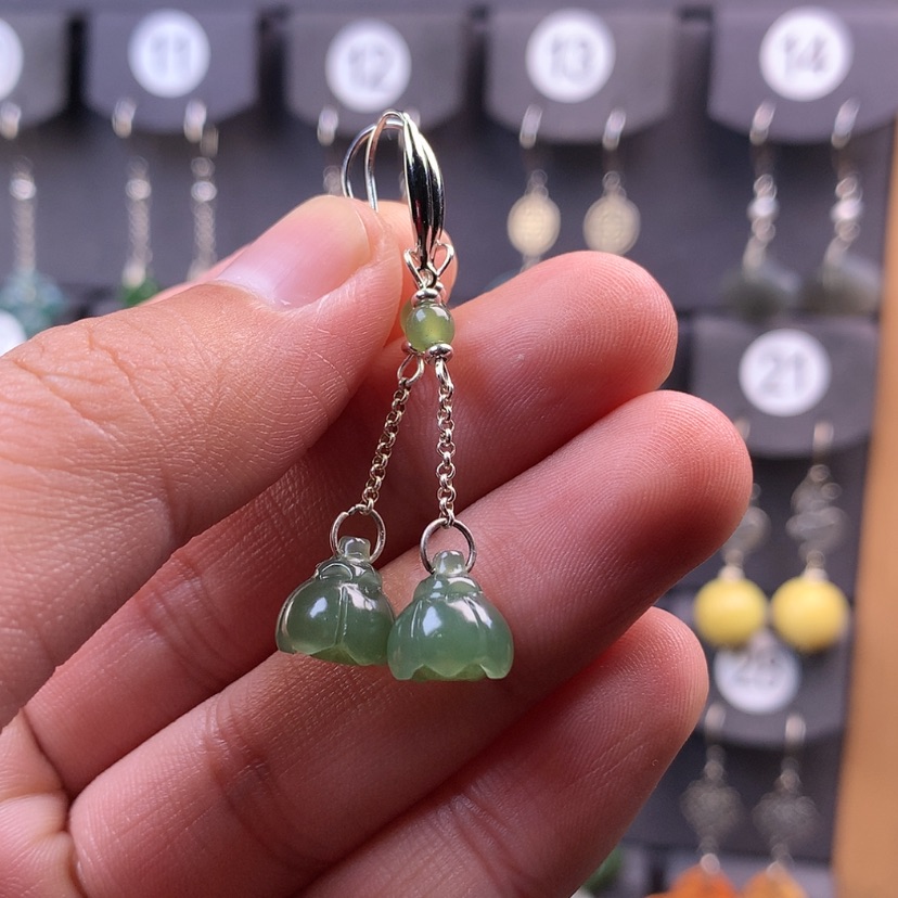 【闪购商品】和田玉耳饰银S925镶嵌