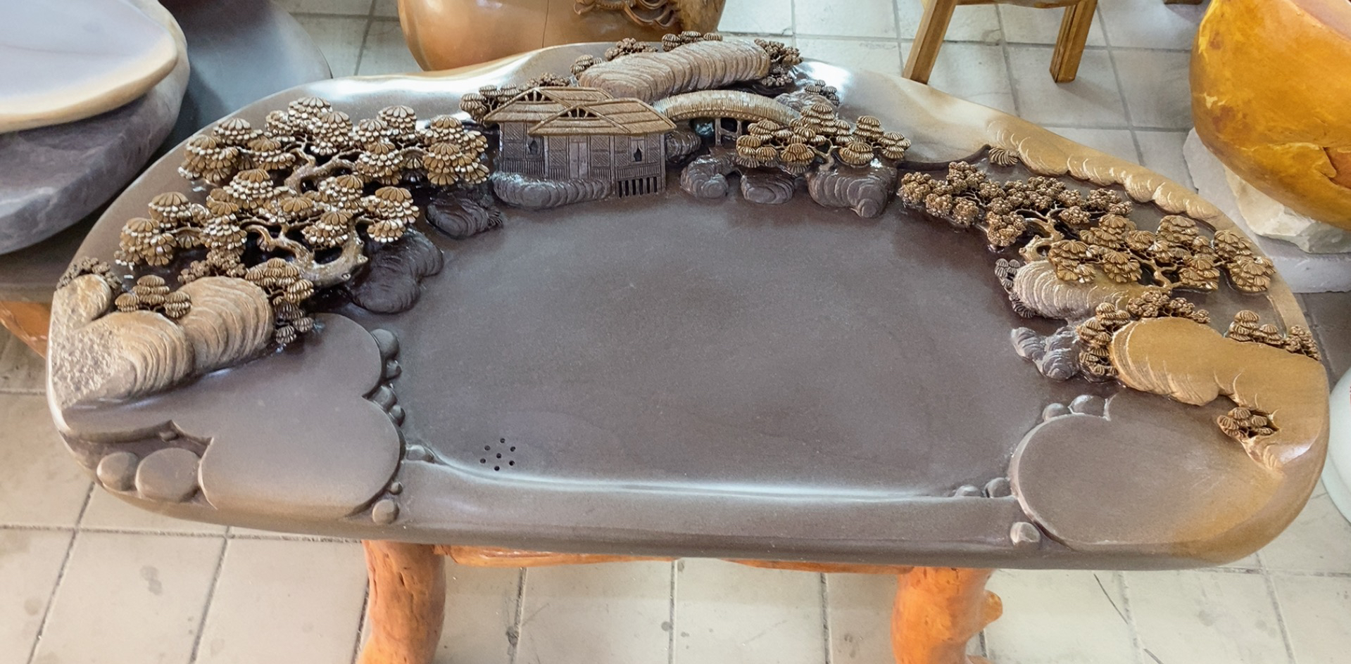 天然石雕茶盘高端复古家用茶台整块石头功夫茶海中式设计