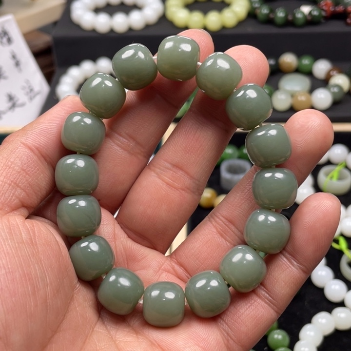 和田玉手串未镶嵌新疆且末蓝卡14老型