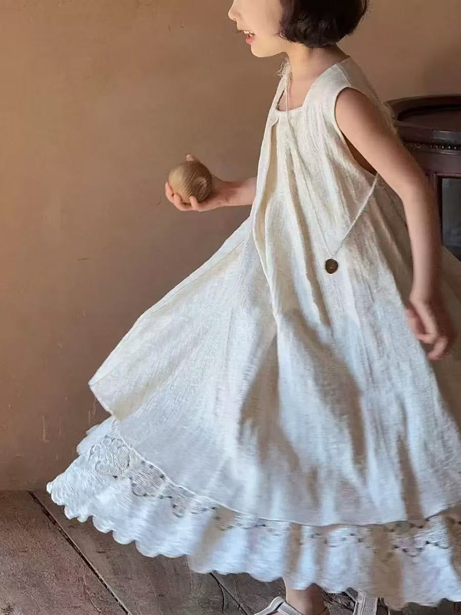 女童连衣裙2025夏季新款儿童夏款薄款公主裙女孩洋气夏装花边裙子