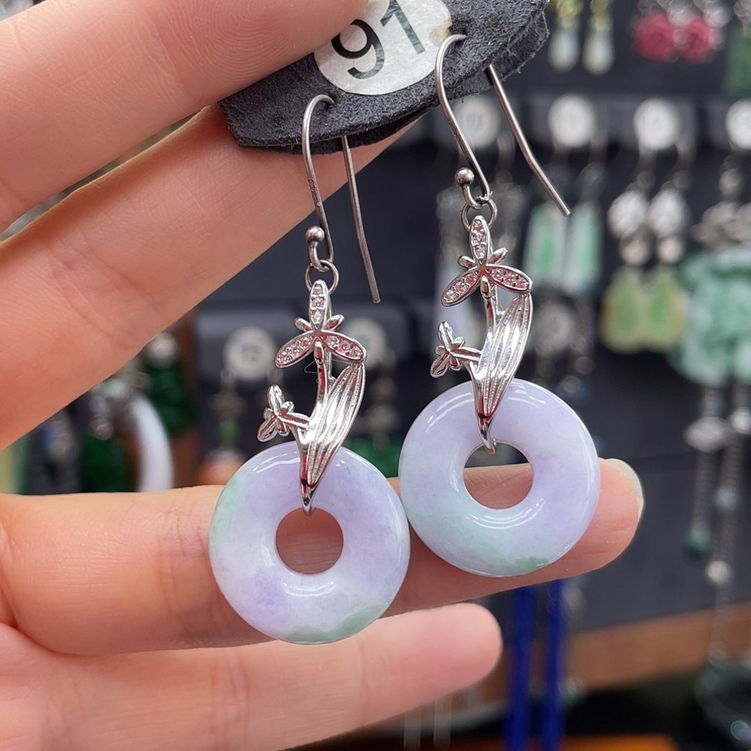 翡翠银S925镶嵌耳饰静*149ghjhh