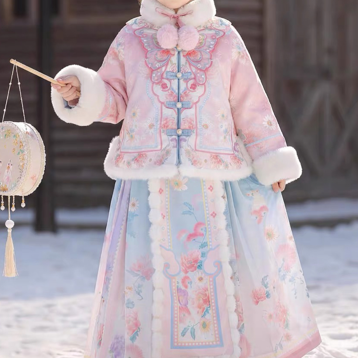 秋冬加厚新中式女童汉服拜年服套装加绒保暖超美