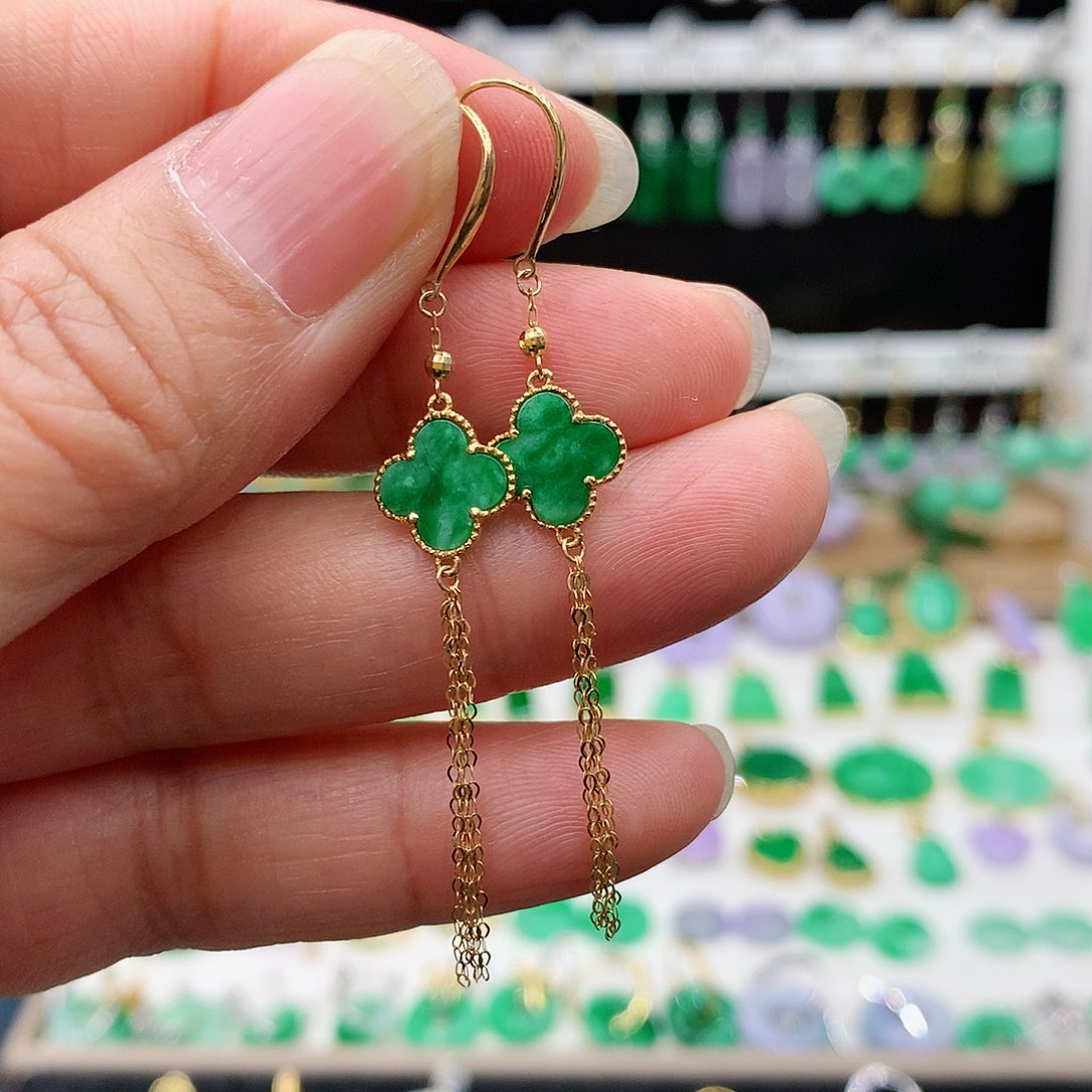 翡翠耳饰18K金镶嵌的