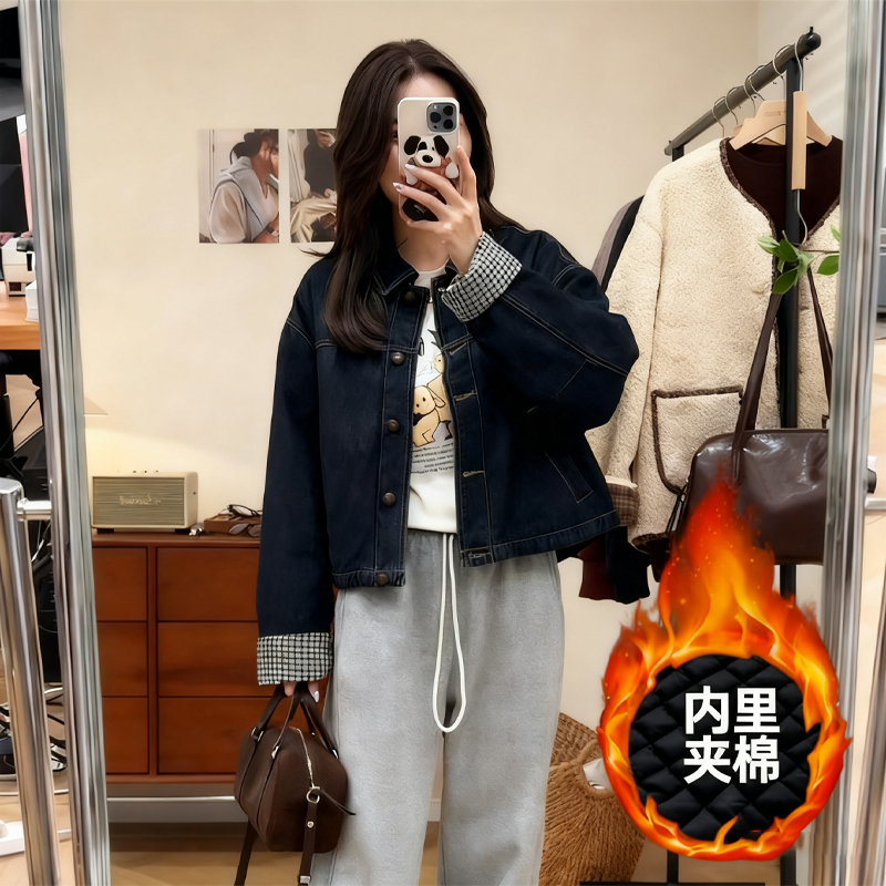 2025冬季新款欧货时尚牛仔棉服外套女不褪色小众设计感开衫上衣潮