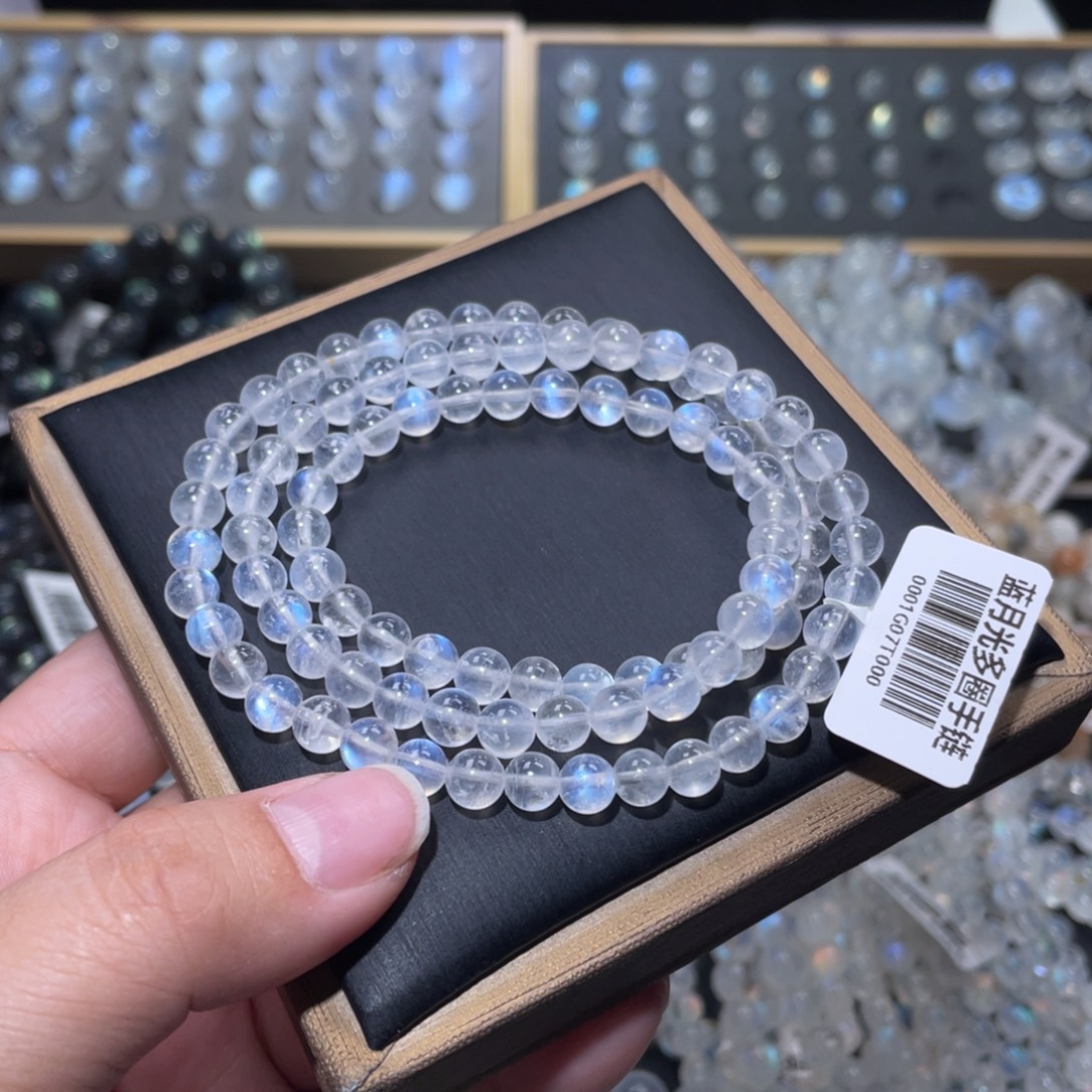 长石未镶嵌手链透体蓝月光手链多圈6mm