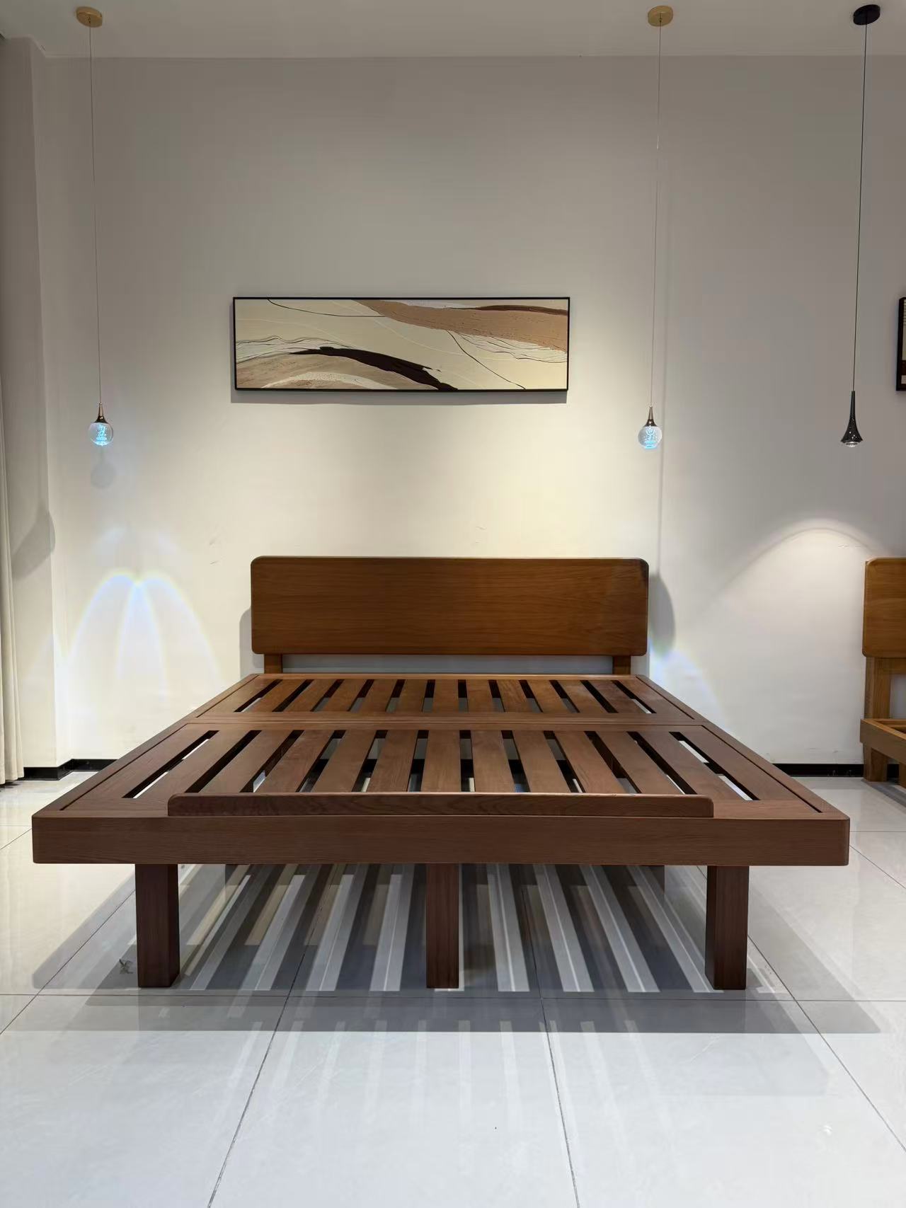 （老王家具）薄垫高脚款全材全料白橡木纯原木简约1.5米1.8米大床