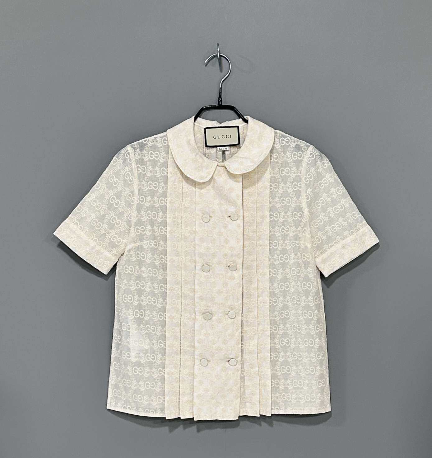 99新 GUCCI/古驰 满印奶白色刺绣短袖/36码/03453