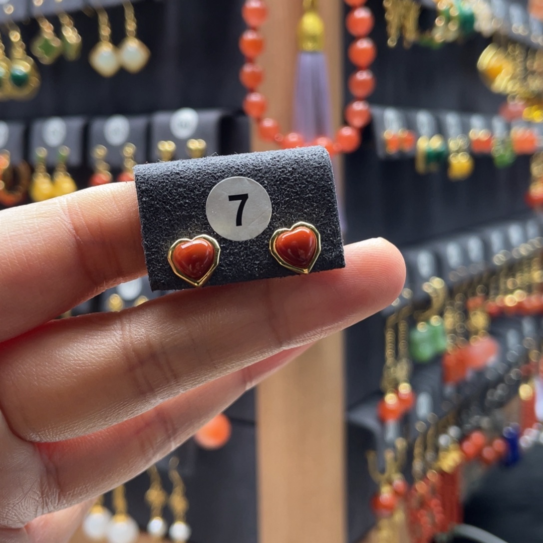 南红玛瑙银S925镶嵌耳饰7号