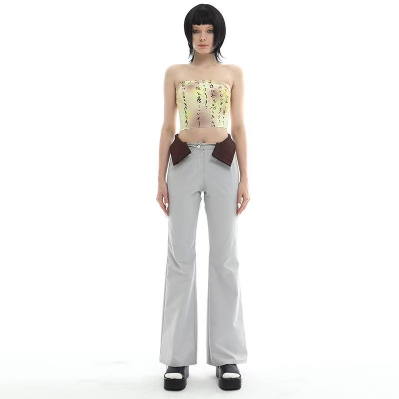 【自播】TK 双裤腰可翻折双色喇叭裤高腰裤