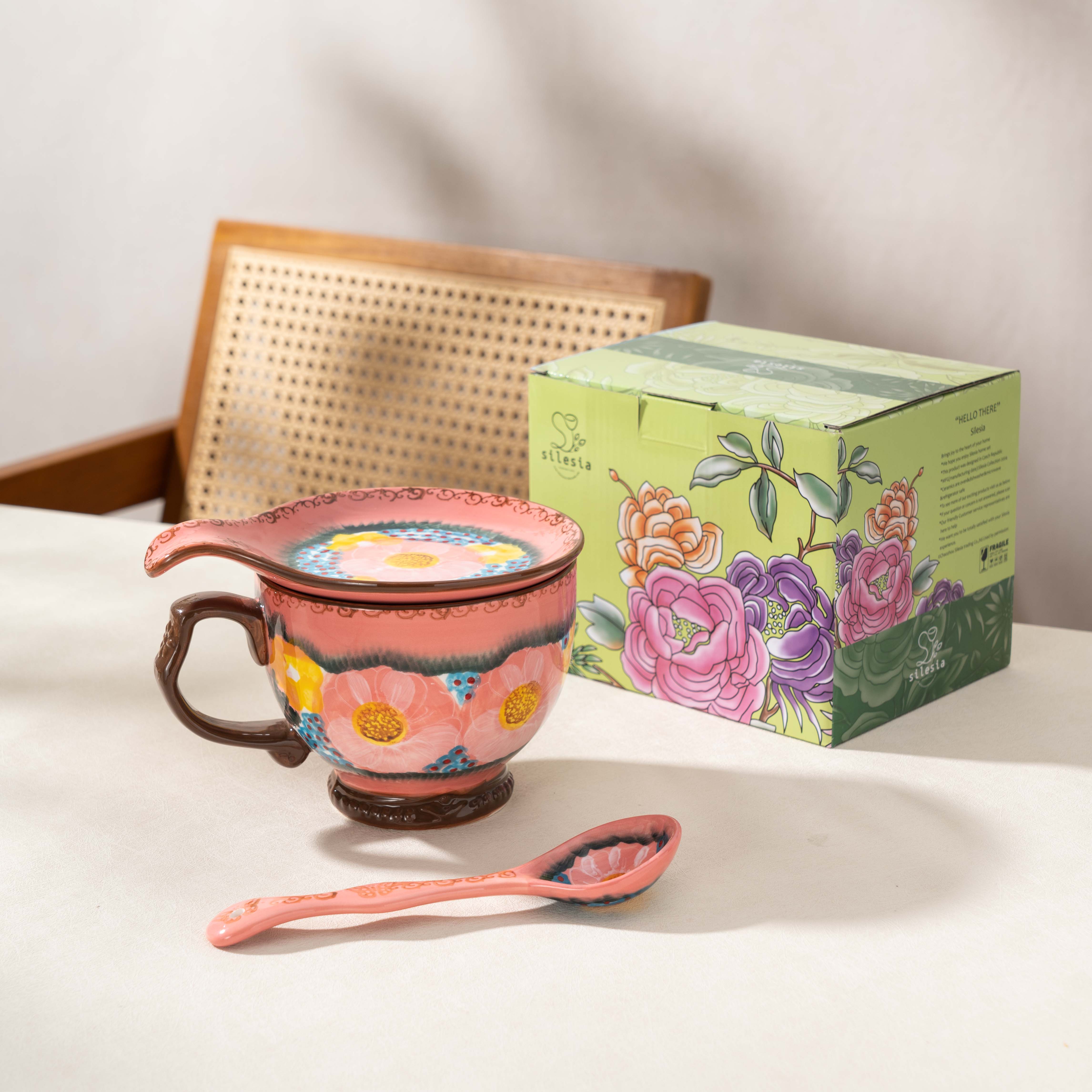 【SILESIA/出口原单】手绘樱花雪月-800ml早餐杯三件套