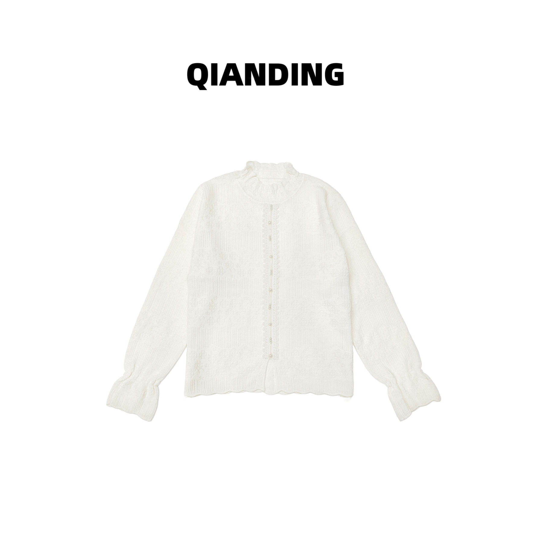 【QIANDING】【织梦】绵羊毛混纺花边显瘦保暖时尚百搭毛衣F498