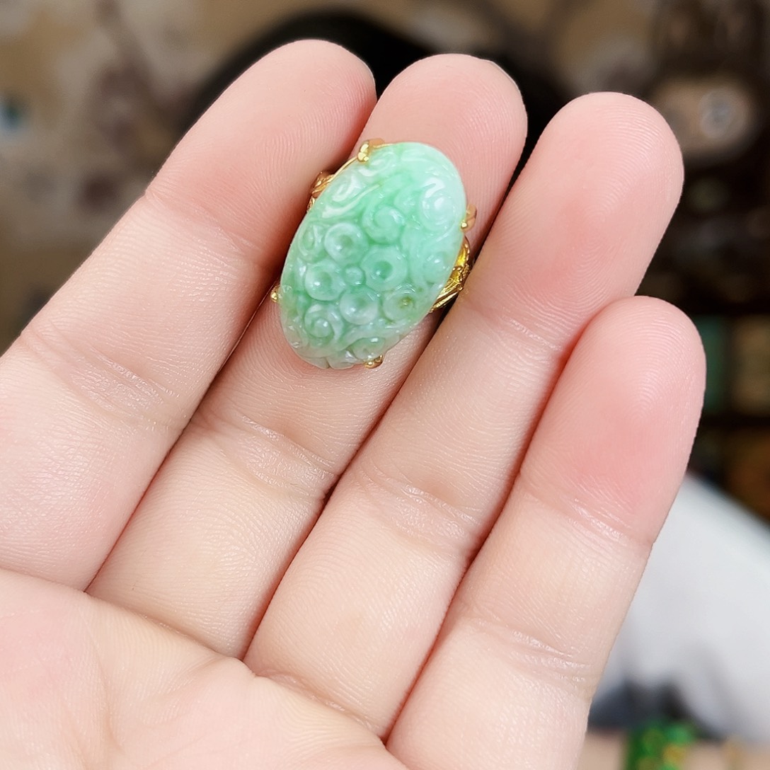 翡翠银S925镶嵌颈饰戒指