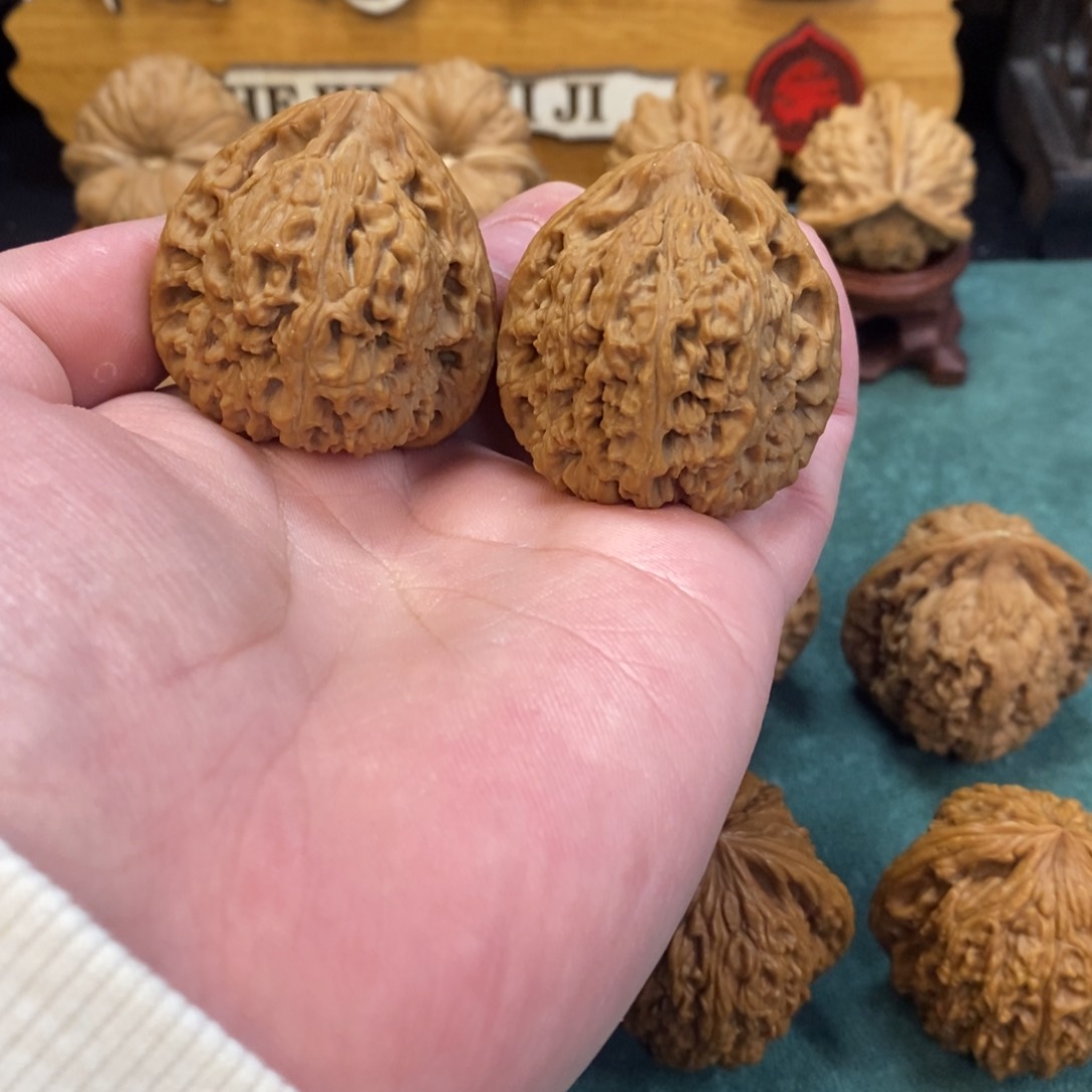 文玩核桃把件南将石全家福37全品