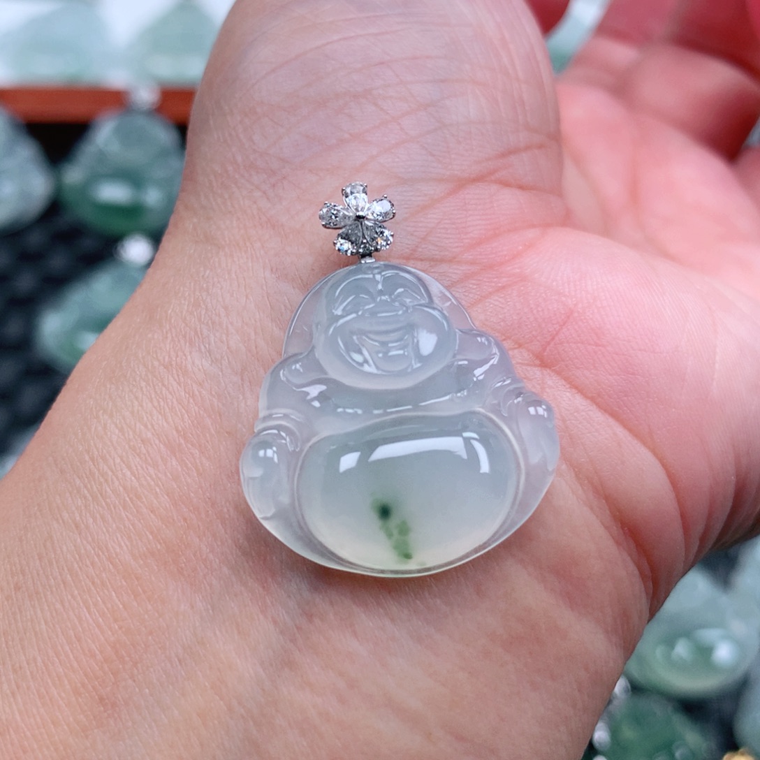 翡翠18K金镶嵌吊坠(不含链)一刀切佛公