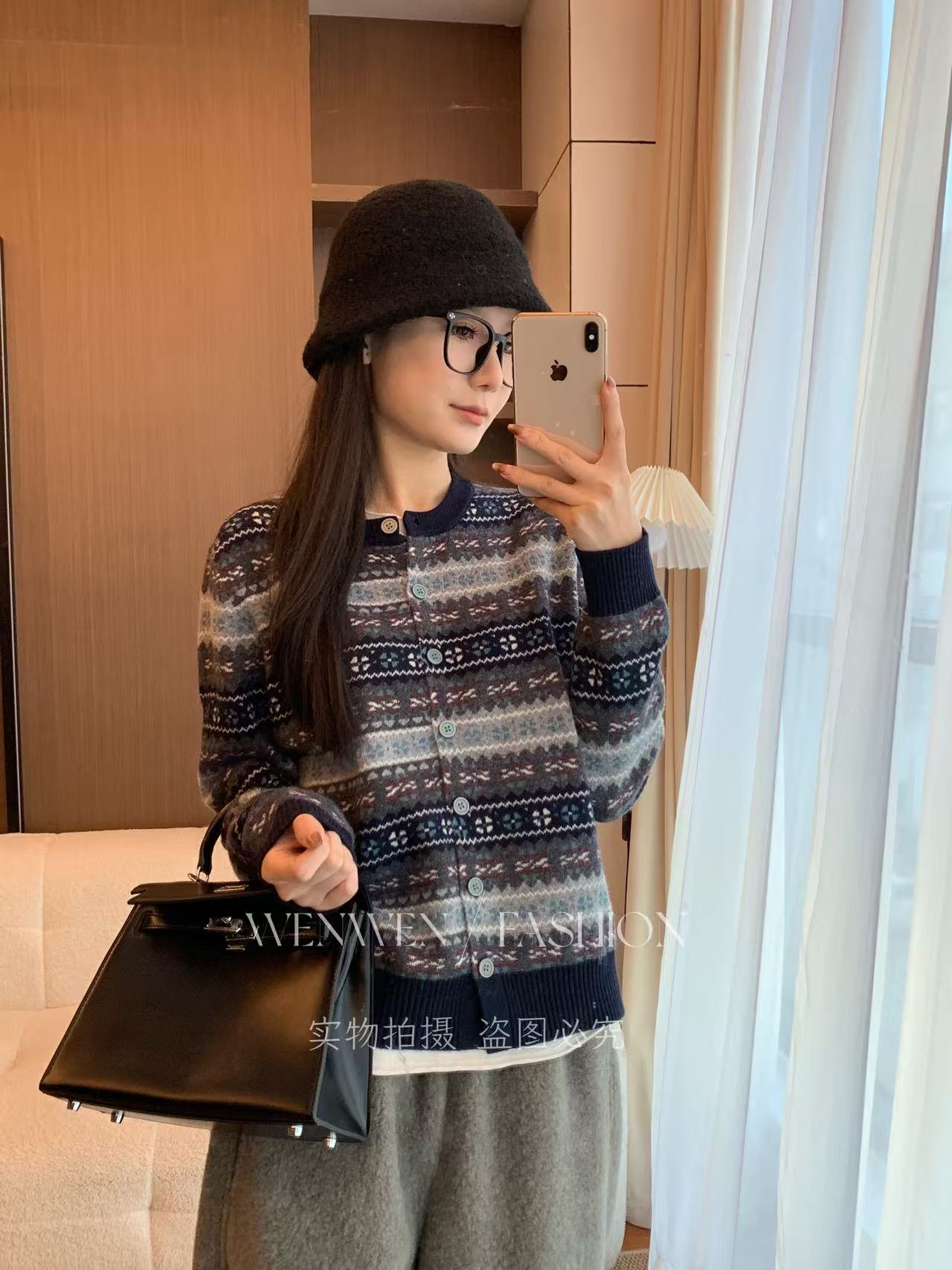 WEN 25新款费尔岛小香风圆领百搭气质长袖针织毛衣WWM0332