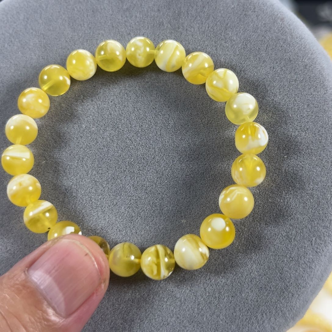蜜蜡手串未镶嵌纯天然俄料金瓷白