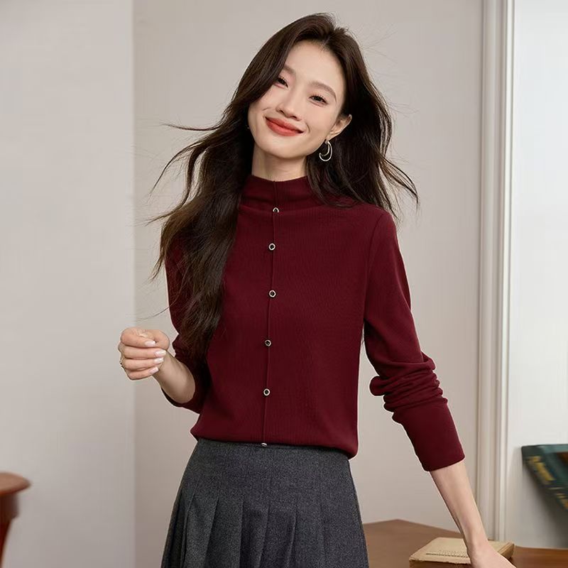 3618半高领竖扣设计打底衫 德绒软糯亲肤轻盈