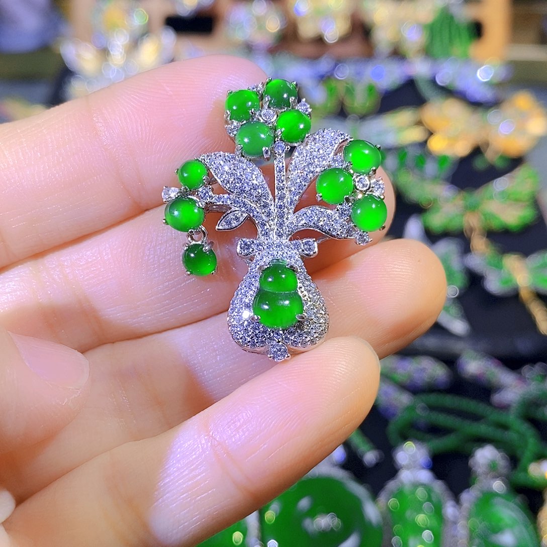 吊坠(不含链)银S925镶嵌翡翠