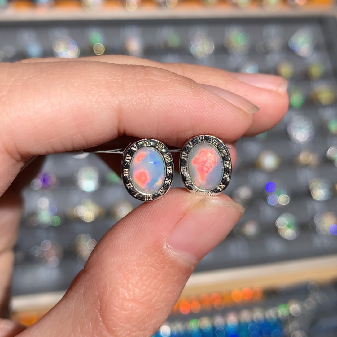 银S925镶嵌欧泊欧泊耳饰y