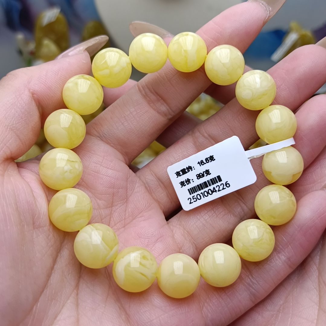 未镶嵌蜜蜡手串12+圆珠