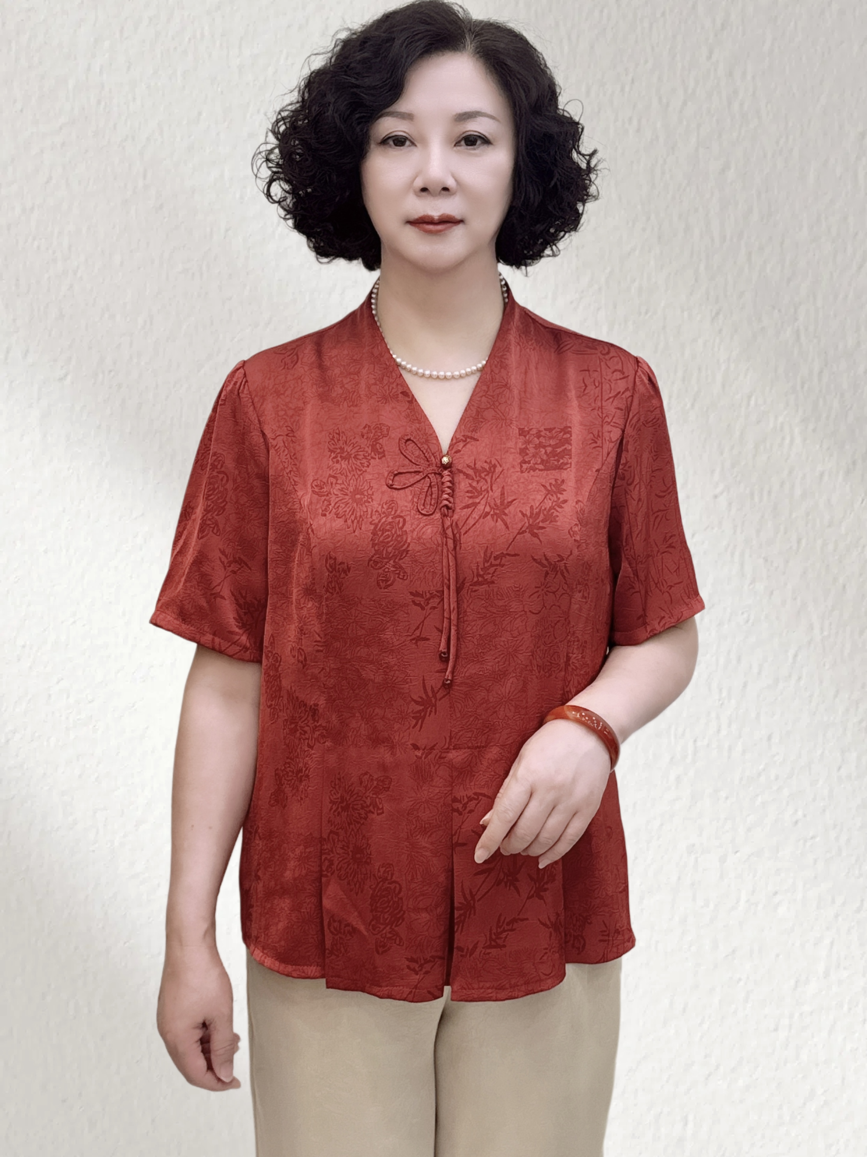 夏季优雅国风半袖妈妈装气质印花时尚大码宽松百搭